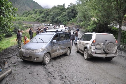 An accident. No insurance cards out there. It has to be settled right there. An hour later a deal was struck and the road opened.